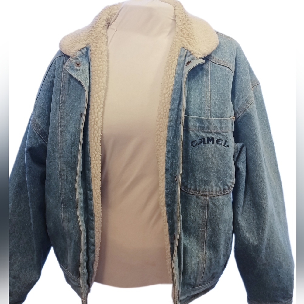 Mens Vintage 90s Camel Distressed Fleece Lined Trucker Jacket Size Large